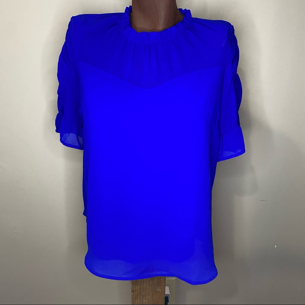 Monteau blue blouse in Medium, sheer top layer